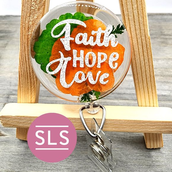 Floral Religious Badge Reel- Faith Love Hope Floral Badge Reel - Picture 6 of 8